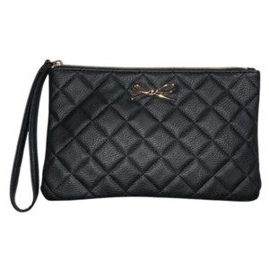 Atmosphere Black Diamond Stitch with Gold Bow Zippered Wristlet